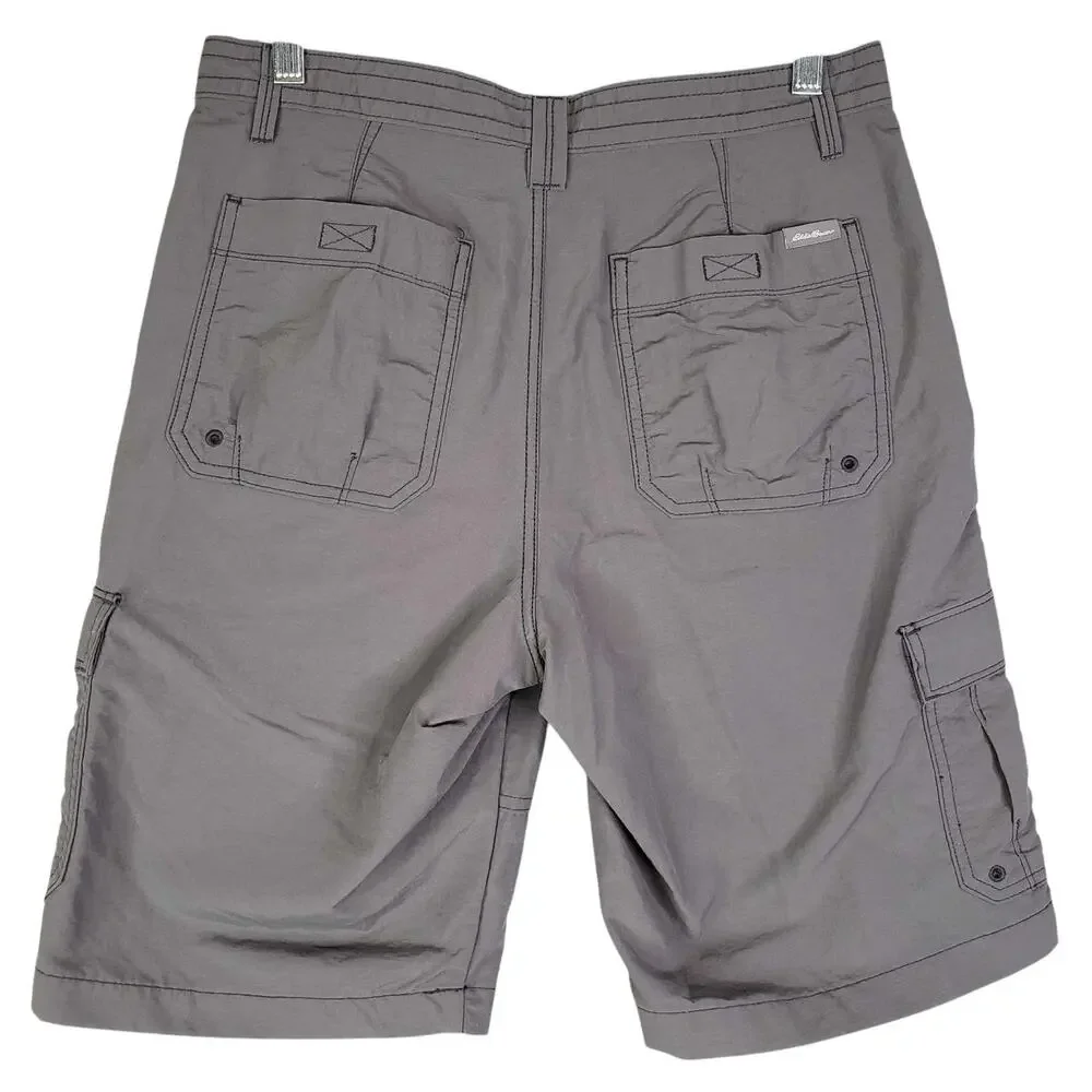 Eddie Bauer Shorts Men's Size 30 Gray Flat Front Hiking Nylon 10” Inseam